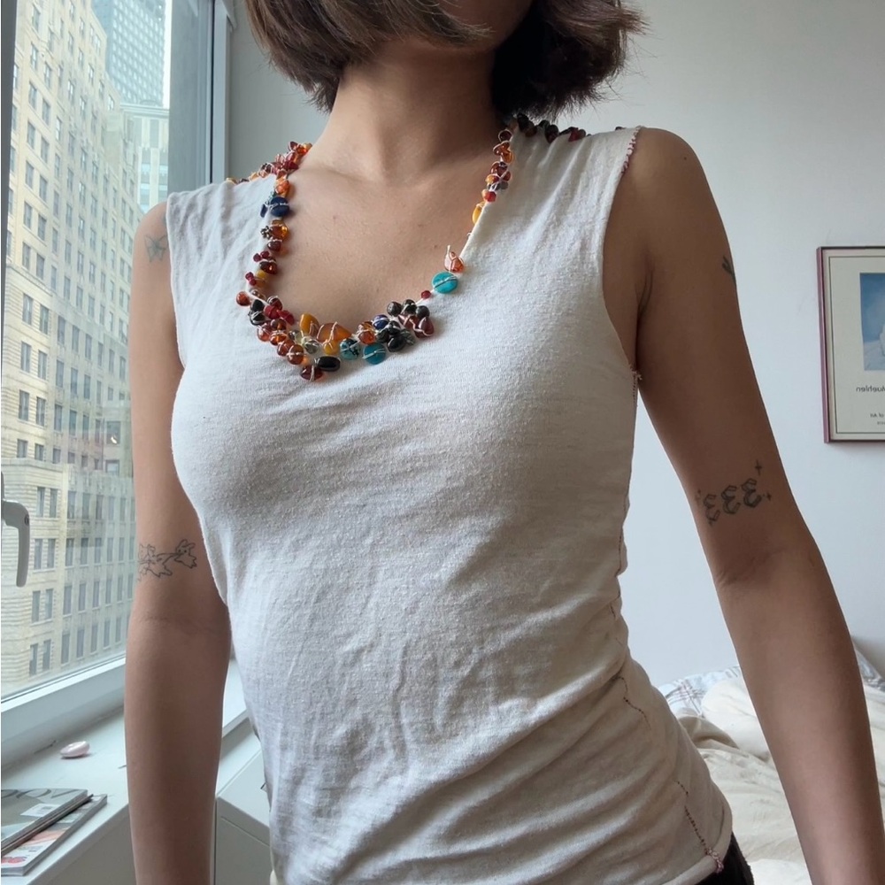 Japanese brand If six was nine White Sleeveless Top with Colorful Beads